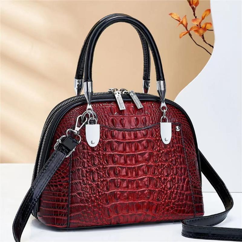 2024 New Bag Women's Advanced Texture Crocodile Crossbody Bag Vintage Trend Elegant Handbag Temperament Casual Versatile Shoulder Bag Simple and Fashionable Shell Bag