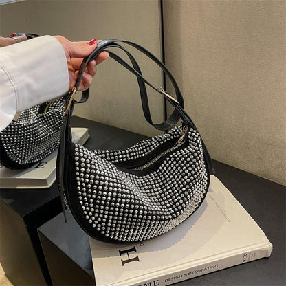 Fashion Shining Diamond Bag Women's Bag 2024 New Rhinestone Casual All-Match Special-Interest Design Shoulder Messenger Bag Dumpling Making