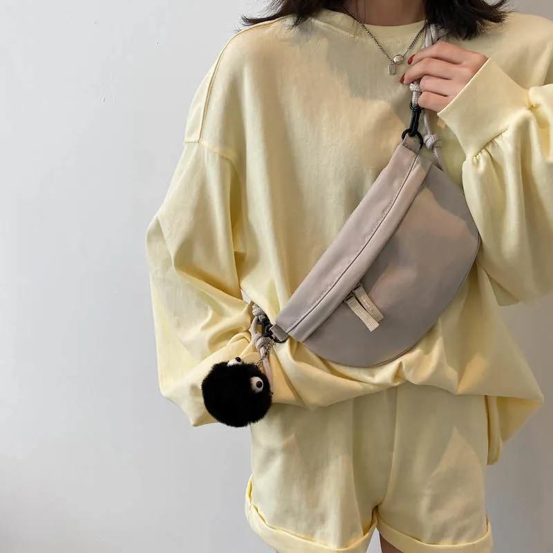 Japanese Style Solid Color Canvas Chest Bag Crossbody Bag 2024 New Waist Bag Women's Trendy Niche Casual Shoulder Small Cloth Bag