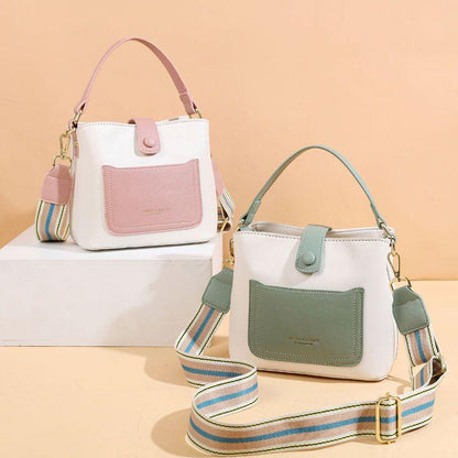 2024 Spring/Summer New Elegant Contrast Color Bucket Bag Sen Cute Sweet Shoulder Bag Casual Versatile Daily Commuter Crossbody Bag Fashion Women's Square Bag