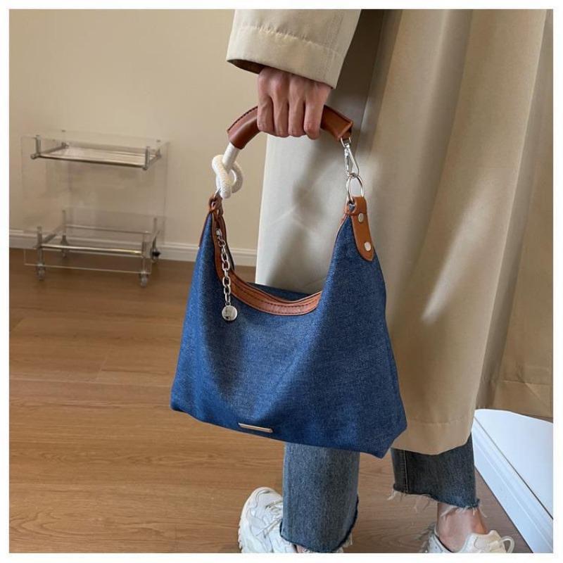 Korean Style Retro Denim Class Commuter Bag Large Capacity Tote Bag Female 2024 New Versatile Casual Underarm Bag