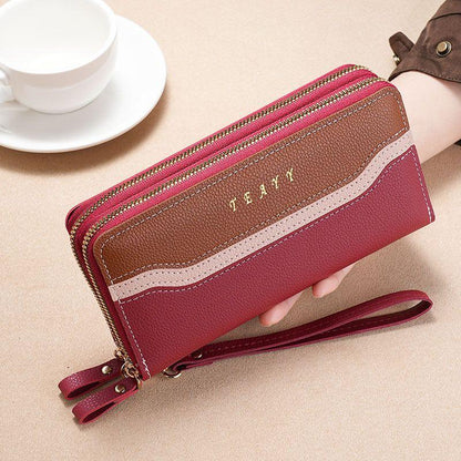 Women's Long Wallet 2024 New Contrast Color Large Capacity Double Zipper Mother-in-Law Shopping Change and Mobile Phone Bag