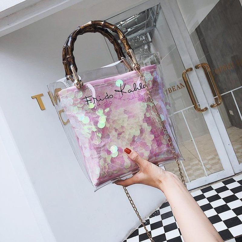 High Sense Special-Interest Design Spring and Summer Transparent Bag Female 2024 New Bamboo Handbag Stylish Beach Gel Bag