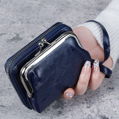 2024 New Solid Color Classic Retro Women's Fashion Wrist Strap Short Zero Wallet Large Capacity Coin Clip Bag Multi Card Card Bag Money Clip