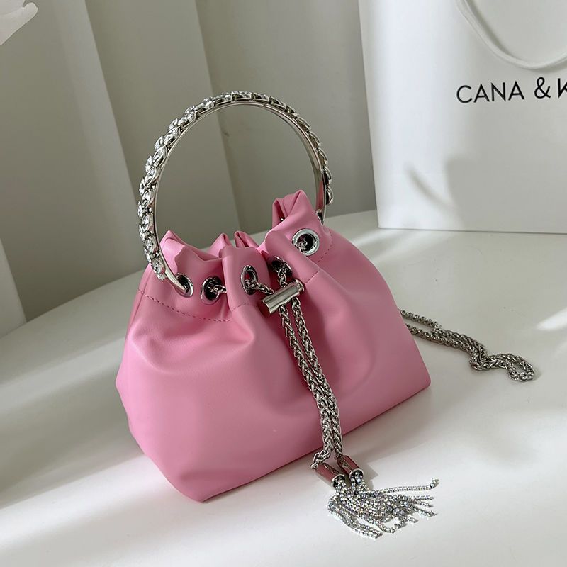 Fashion Women's Bag 2024 Summer New Handbag Rhinestone-Encrusted Chain Tassel Bag Shoulder Crossbody Personality Trendy Bucket Bag