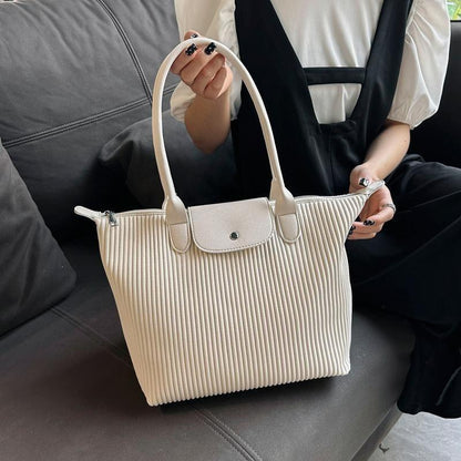 New Super Popular Pleated Large Tote Bag 2024 Popular Commuter Hand-Carrying Bag Fashion All-Matching Large Shoulder Bag Ladies