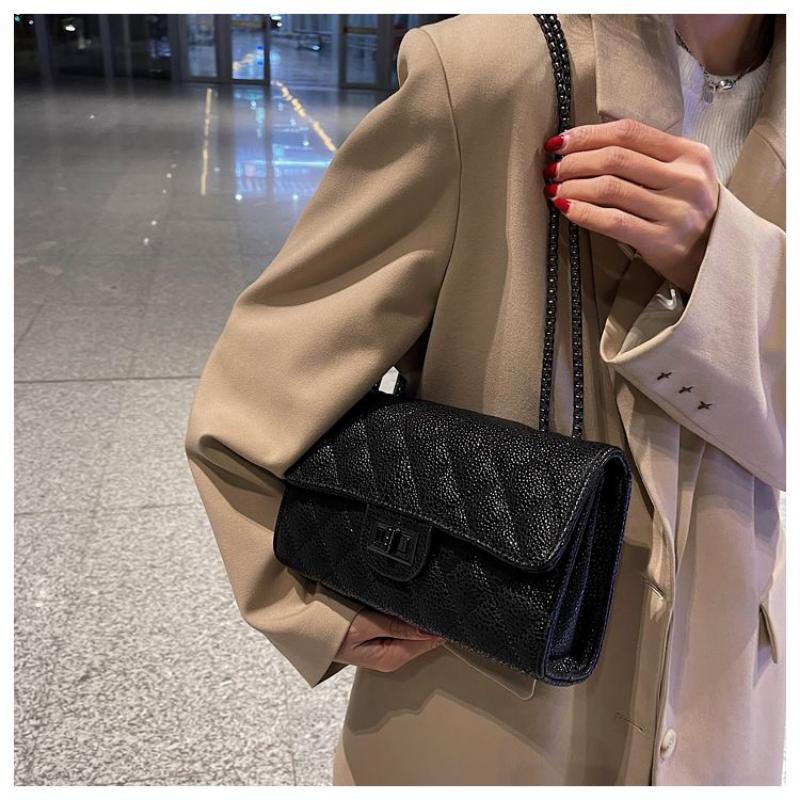 Black Square Pouch Women 2024 New Fashion Single Shoulder Bag Texture Rhombus Chain Bag Women's Shoulder Bag Shoulder Bag