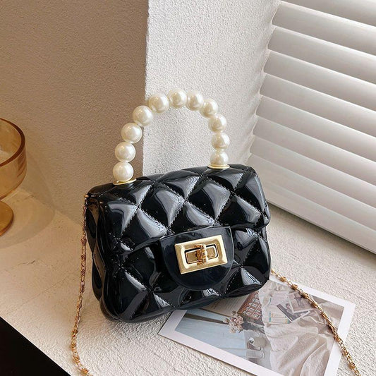2024 New Fashion All-Match Jelly Pearl Chain Mini Square Bag One-Shoulder Crossboby Bag Women