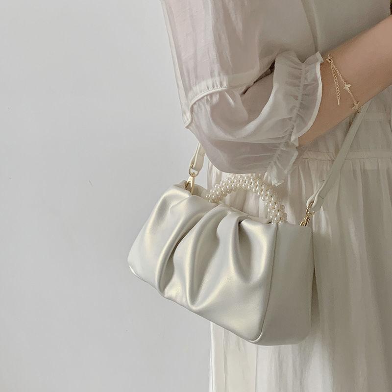 2024 New Temperament Women's Bag Pearl Handbag Pearl Light Pleated Cloud Handbag One Shoulder Crossbody Mini Bag Elegant Women's Bag