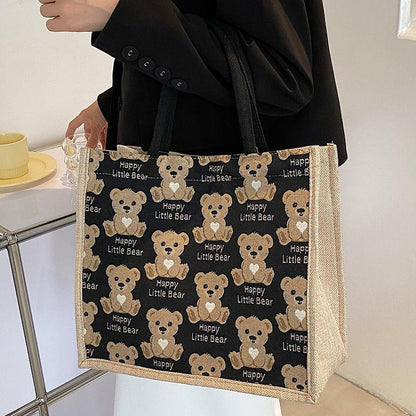 Large-capacity student class bag female fashion cute bear handbag new 2024 Korean version of the net red fashion shoulder tote bag female ins shopping bag