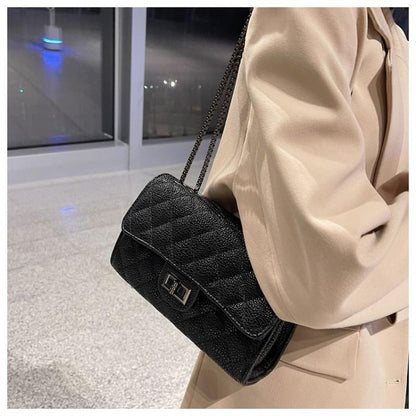 Black Square Pouch Women 2024 New Fashion Single Shoulder Bag Texture Rhombus Chain Bag Women's Shoulder Bag Shoulder Bag