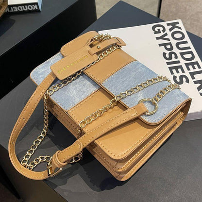 Small crowd design stitching color contrast small square bag 2024 Spring and Autumn New Versatile high-grade exquisite chain bag Leisure commuter messenger bag fashionable lovely women's bag