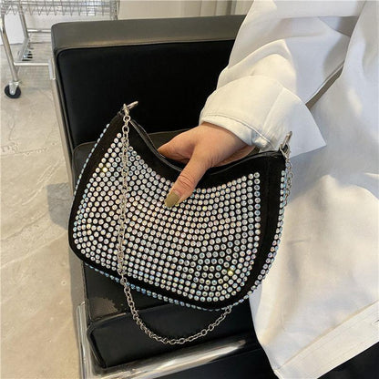 Rhinestone chain bag women's 2024 new full diamond texture simple and versatile underarm bag mobile phone bag shoulder messenger small bag women