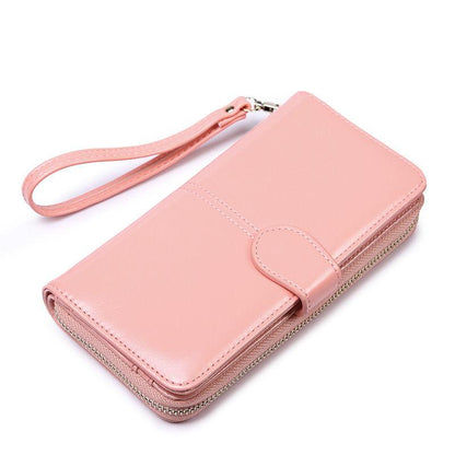 Women's long wallet, European and American fashion, large capacity wallet, student wallet, girl's wax leather zipper buckle wallet, large capacity girl's wallet