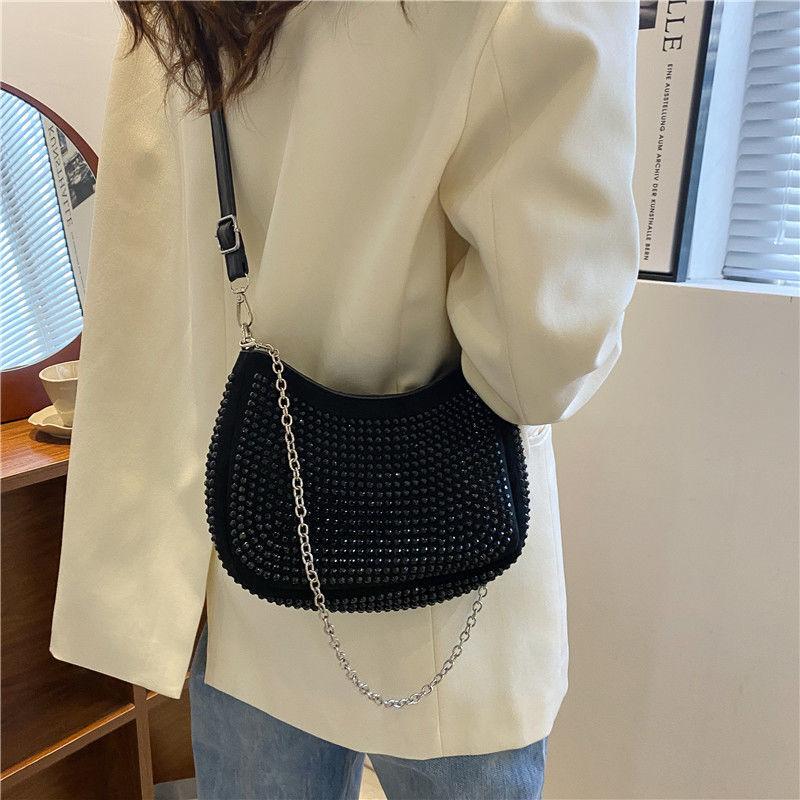 Rhinestone chain bag women's 2024 new full diamond texture simple and versatile underarm bag mobile phone bag shoulder messenger small bag women