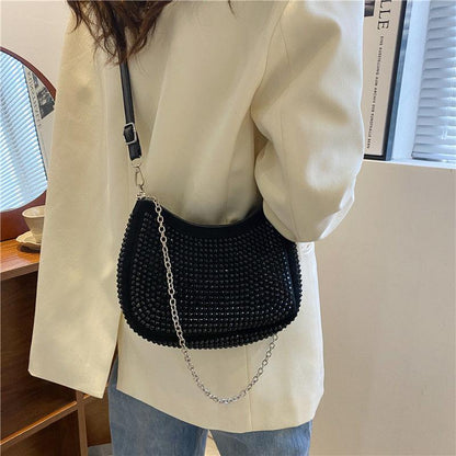 Rhinestone chain bag women's 2024 new full diamond texture simple and versatile underarm bag mobile phone bag shoulder messenger small bag women