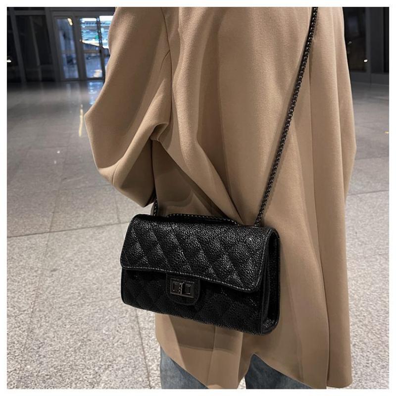 Black Square Pouch Women 2024 New Fashion Single Shoulder Bag Texture Rhombus Chain Bag Women's Shoulder Bag Shoulder Bag