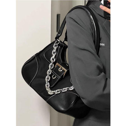 High-end underarm bag for women 2024 new personality nylon underarm bag patent leather canvas metal chain cool girl shoulder messenger bag high quality shoulder bag for women