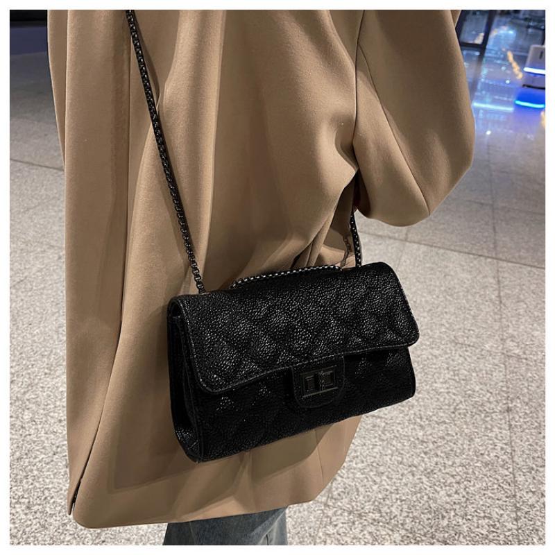 Black Square Pouch Women 2024 New Fashion Single Shoulder Bag Texture Rhombus Chain Bag Women's Shoulder Bag Shoulder Bag