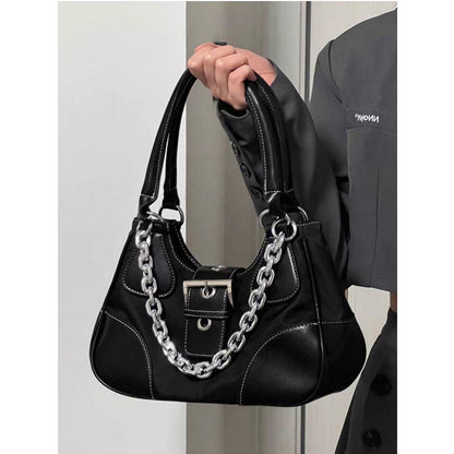 High-end underarm bag for women 2024 new personality nylon underarm bag patent leather canvas metal chain cool girl shoulder messenger bag high quality shoulder bag for women