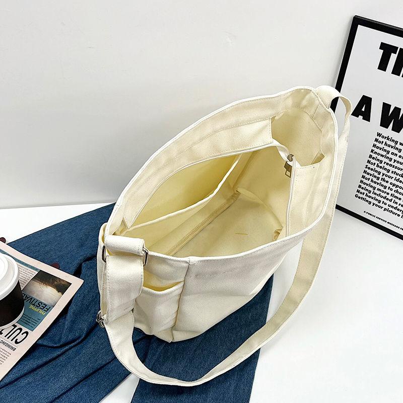 Simple canvas bag women's 2024 Japanese canvas bag women's messenger bag women's simple fashion cloth bag student casual large-capacity canvas shoulder bag women