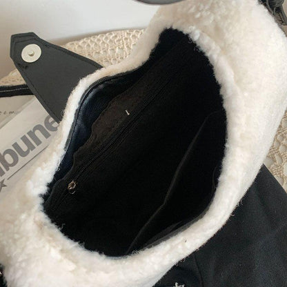 Plush bag Women's fur bag Crossbody bag Contrast cross body shoulder bag 2024 new autumn and winter trend armpit bag High quality senior sense shoulder bag