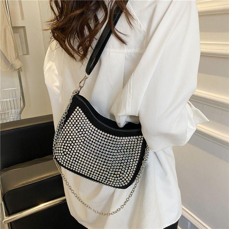 Rhinestone chain bag women's 2024 new full diamond texture simple and versatile underarm bag mobile phone bag shoulder messenger small bag women