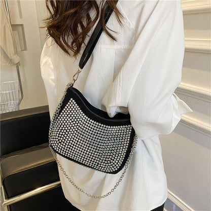 Rhinestone chain bag women's 2024 new full diamond texture simple and versatile underarm bag mobile phone bag shoulder messenger small bag women