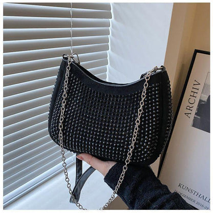 Rhinestone chain bag women's 2024 new full diamond texture simple and versatile underarm bag mobile phone bag shoulder messenger small bag women