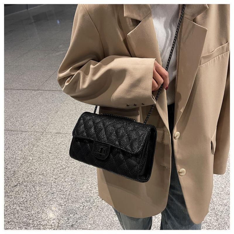 Black Square Pouch Women 2024 New Fashion Single Shoulder Bag Texture Rhombus Chain Bag Women's Shoulder Bag Shoulder Bag