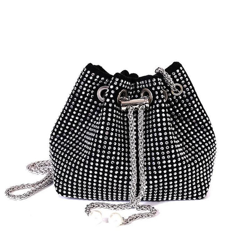 Fashion diamond bag small bag women's 2024 new bright diamond messenger bag ins popular chain bucket bag high-quality cute small bucket bag diamond bag women's diagonal diamond bag