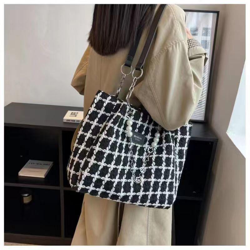 Plaid Tweed Bag for Women 2024 New Large Capacity Canvas Bag Underarm Bag Easy Matching Tote Bag