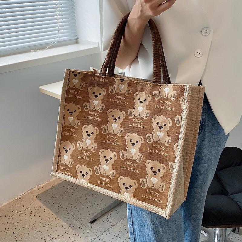 Large-capacity student class bag female fashion cute bear handbag new 2024 Korean version of the net red fashion shoulder tote bag female ins shopping bag