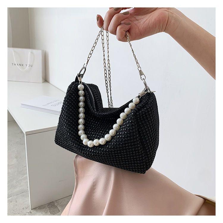 High-end diamond-encrusted bag women's 2024 new fashion handbag all-match pearl one-shoulder messenger bag high-end personalized diamond-encrusted bag