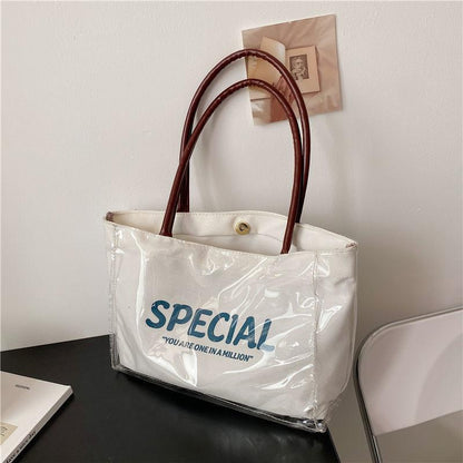 Waterproof Canvas Shoulder Bag Ins Style Korean Style Japanese Style Transparent PVC Waterproof Shoulder Bag Large Capacity Student Class Simple Trend Lady's Bags