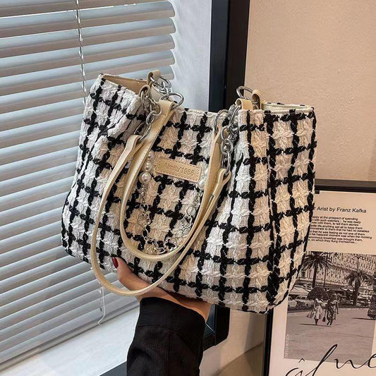 Plaid Tweed Bag for Women 2024 New Large Capacity Canvas Bag Underarm Bag Easy Matching Tote Bag