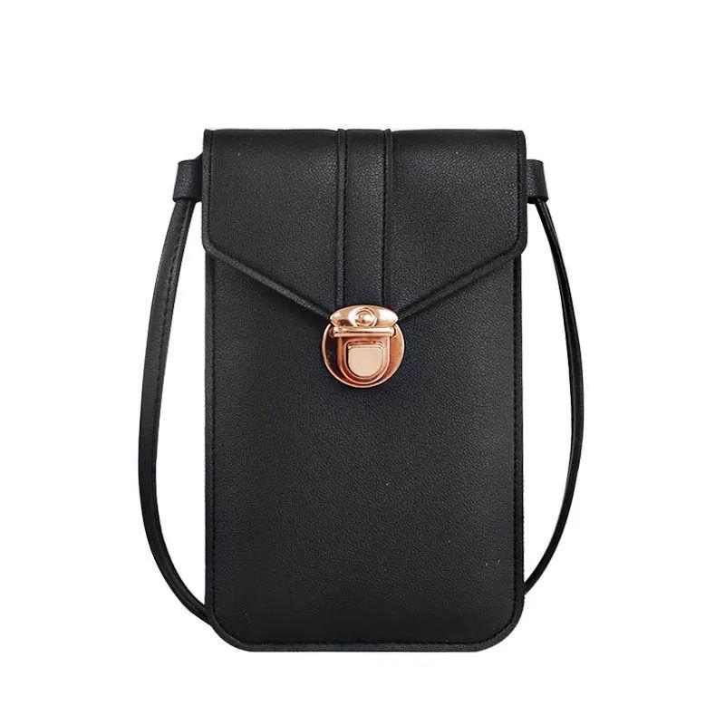 Women's mobile phone bag messenger bag 2024 mini heart-shaped metal decorative small mobile phone bag touch screen multi-function mobile phone bag shoulder small bag