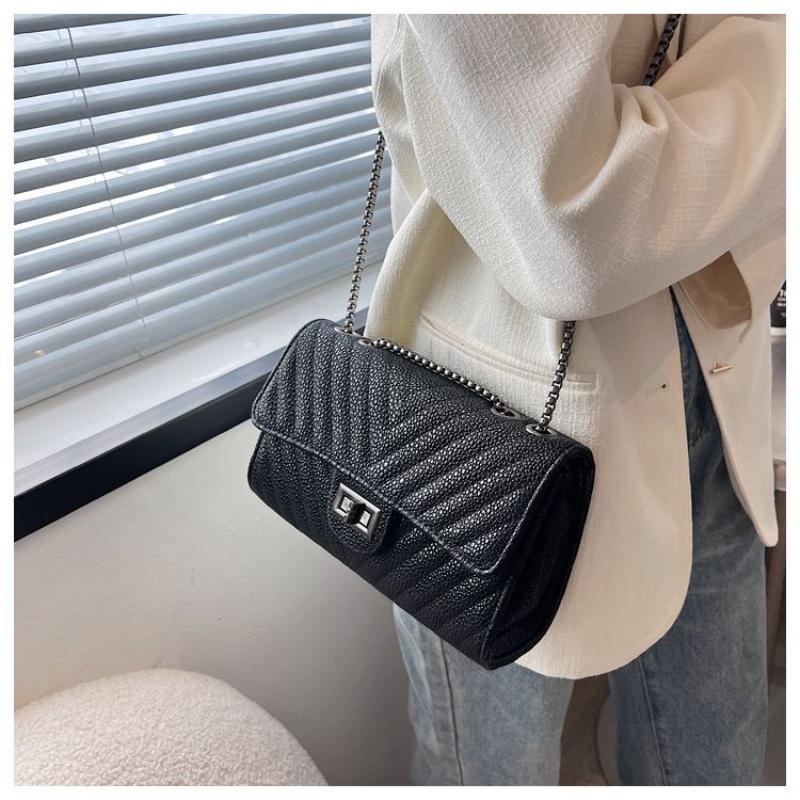 Black Square Pouch Women 2024 New Fashion Single Shoulder Bag Texture Rhombus Chain Bag Women's Shoulder Bag Shoulder Bag