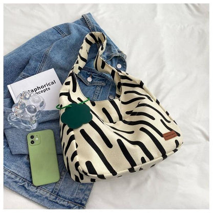 Summer large-capacity canvas shoulder bag women's 2024 new fashion simple zebra pattern casual canvas women's bag all-match single-shoulder tote bag women