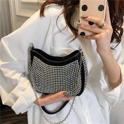 Rhinestone chain bag women's 2024 new full diamond texture simple and versatile underarm bag mobile phone bag shoulder messenger small bag women