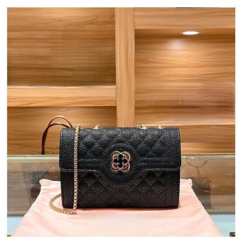 2024 Summer New Caviar Solid Chain Bag Commuting Versatile Small Square Bag Refined Fourleaf Grass Single Shoulder Bag Elegant Crossbody Bag Daily Leisure Handheld Women's Bag Premium