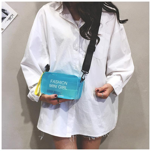 Transparent small square bag female 2024 new all-match beach messenger bag small bag jelly bag Korean version ins cosmetic bag