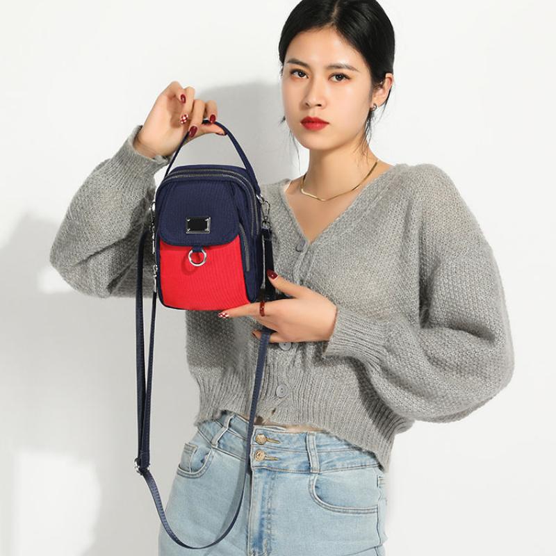 Canvas Contrast Solid Color Small Bag 2024 New Fashion Sports Casual Versatility Daily Mini Double Zipper Mobile Bag Women's Crossbody Lightweight Versatility Comfortable Delicate Handheld Multifunctional Women's Bag