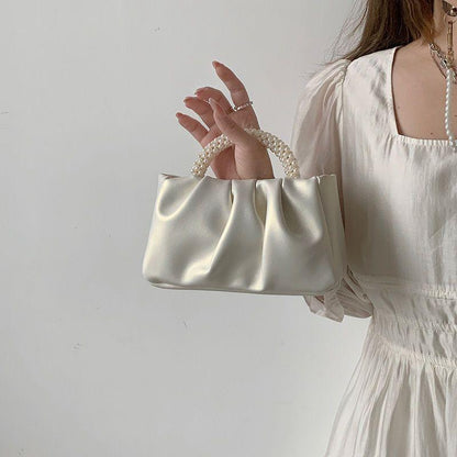 2024 New Temperament Women's Bag Pearl Handbag Pearl Light Pleated Cloud Handbag One Shoulder Crossbody Mini Bag Elegant Women's Bag