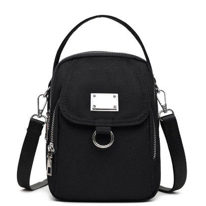 Canvas Contrast Solid Color Small Bag 2024 New Fashion Sports Casual Versatility Daily Mini Double Zipper Mobile Bag Women's Crossbody Lightweight Versatility Comfortable Delicate Handheld Multifunctional Women's Bag