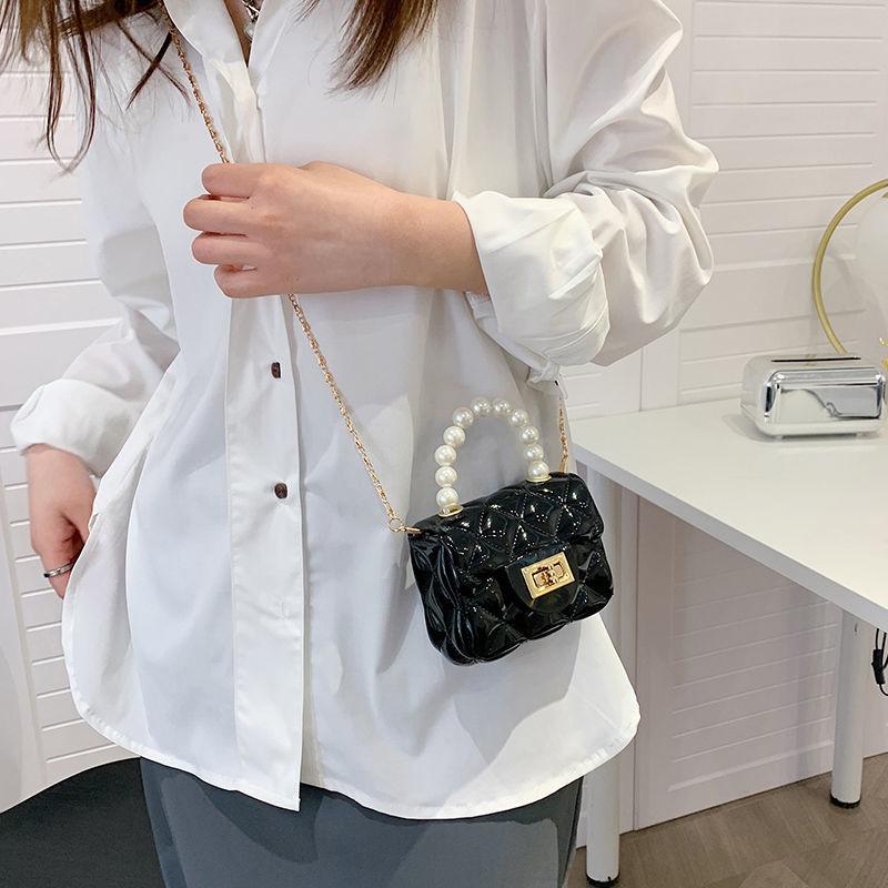 2024 New Fashion All-Match Jelly Pearl Chain Mini Square Bag One-Shoulder Crossboby Bag Women