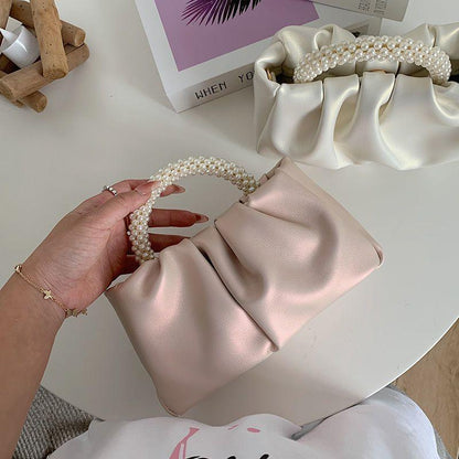 2024 New Temperament Women's Bag Pearl Handbag Pearl Light Pleated Cloud Handbag One Shoulder Crossbody Mini Bag Elegant Women's Bag