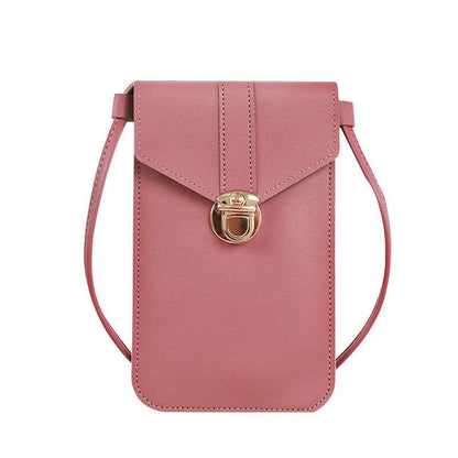 Women's mobile phone bag messenger bag 2024 mini heart-shaped metal decorative small mobile phone bag touch screen multi-function mobile phone bag shoulder small bag