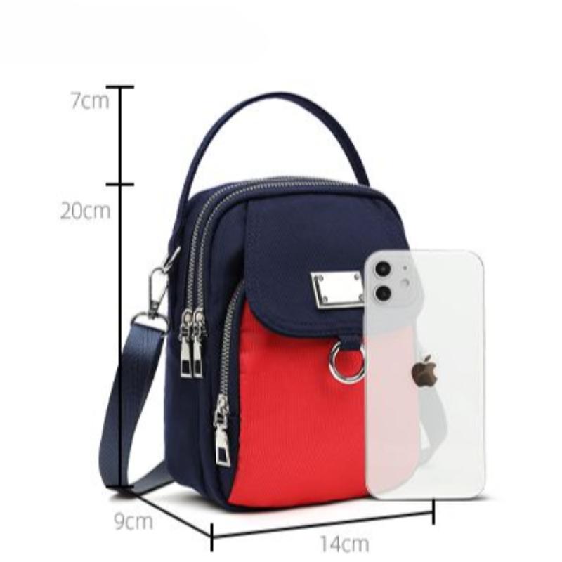 Canvas Contrast Solid Color Small Bag 2024 New Fashion Sports Casual Versatility Daily Mini Double Zipper Mobile Bag Women's Crossbody Lightweight Versatility Comfortable Delicate Handheld Multifunctional Women's Bag