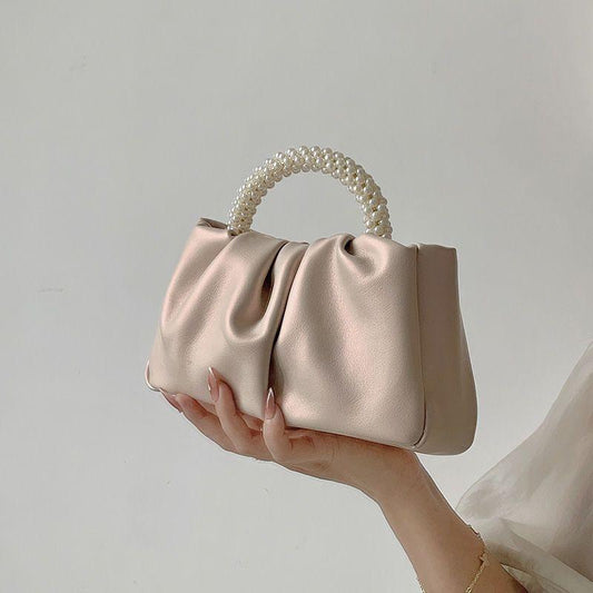 2024 New Temperament Women's Bag Pearl Handbag Pearl Light Pleated Cloud Handbag One Shoulder Crossbody Mini Bag Elegant Women's Bag